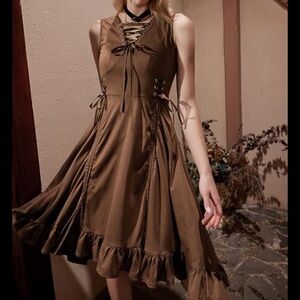 Women’s Goth Lace Up Sleeveless High Low Renaissance  Style Dress